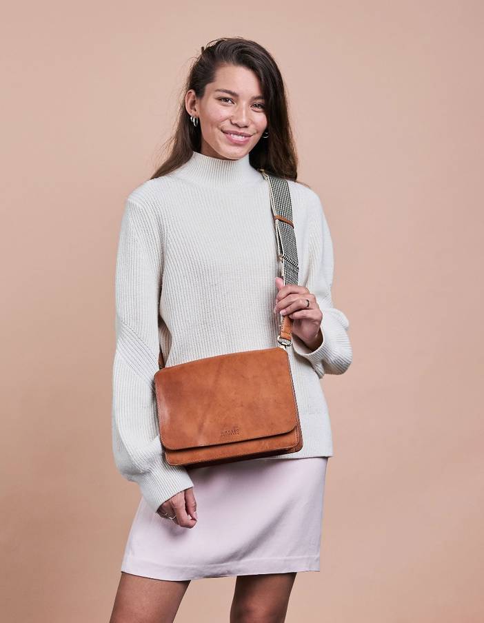 Audrey Cognac Checkered / Classic Leather | O My Bag