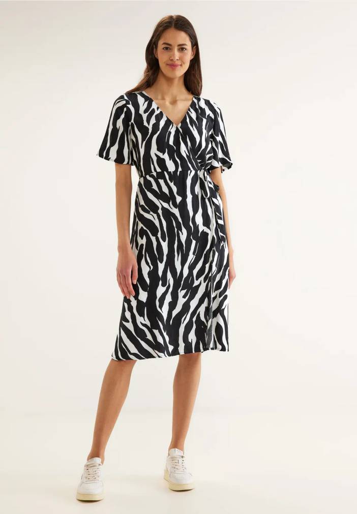 Frauen Wrap Zebraprint Kleid in Schwarz|Weiß | Street One