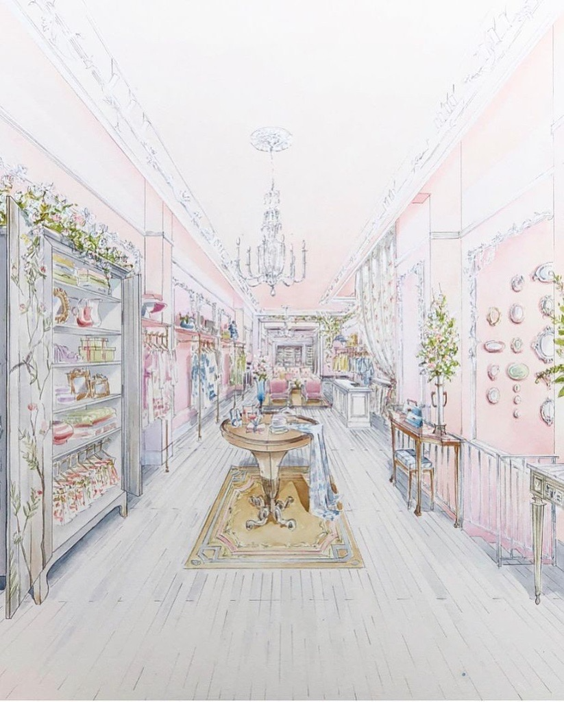 Image: LoveShackFancy illustrations of London store