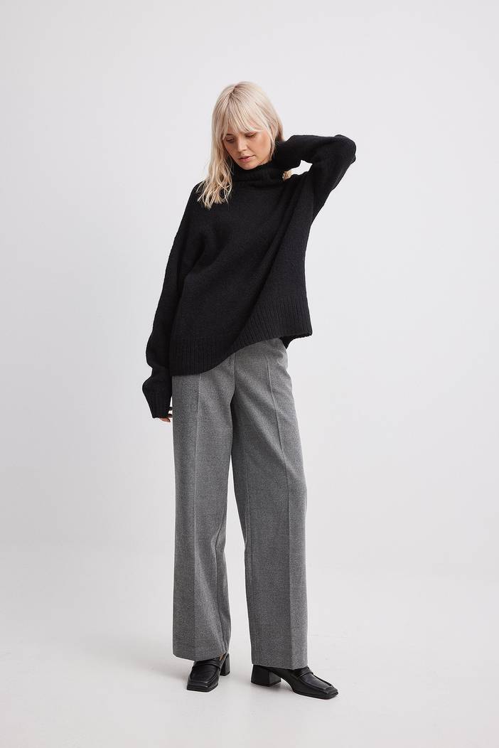 Flanellen broek met wijde pijpen en hoge taille | NA-KD