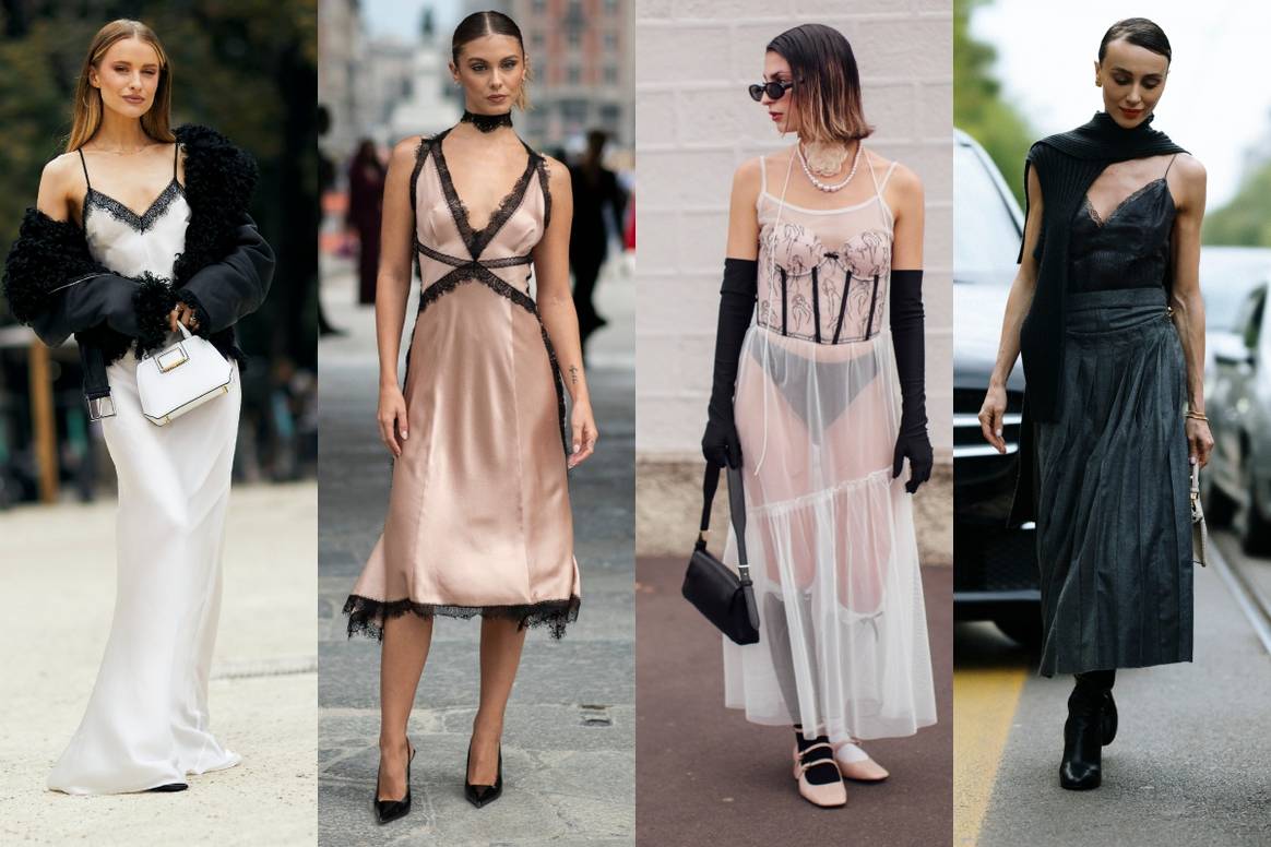 Lingerie looks at Milan Fashion Week street style.