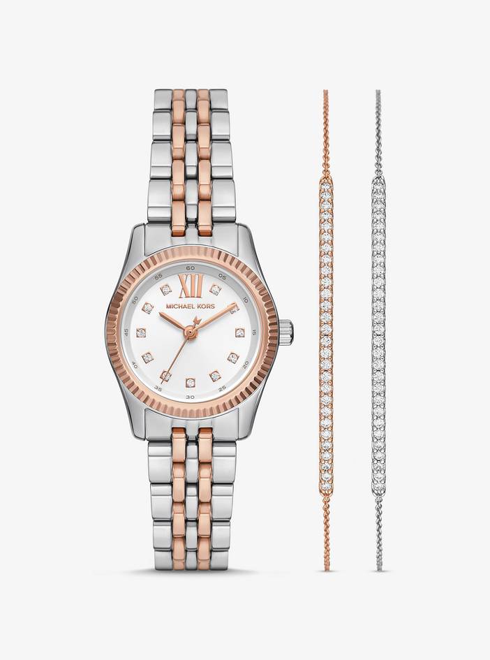 MK Lexington Pavé Two-Tone Watch and Slider Bracelet Gift Set | Michael Kors