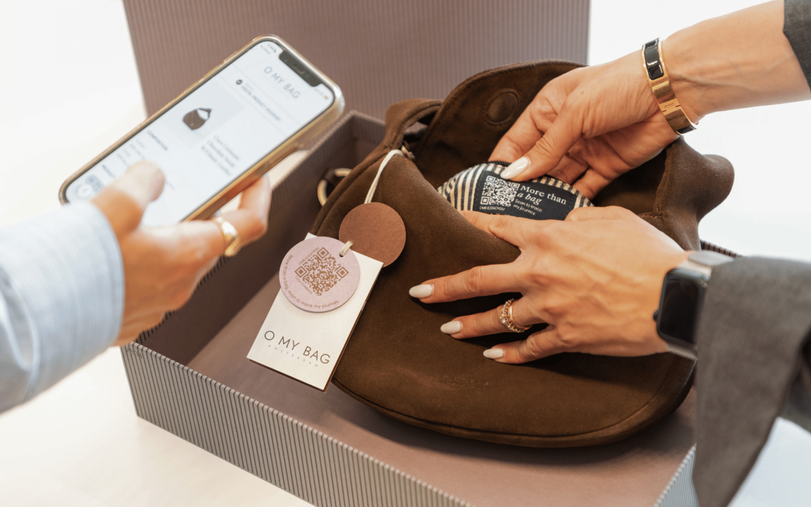 QR codes can be printed on a hangtag or directly on a garment or accessories label.