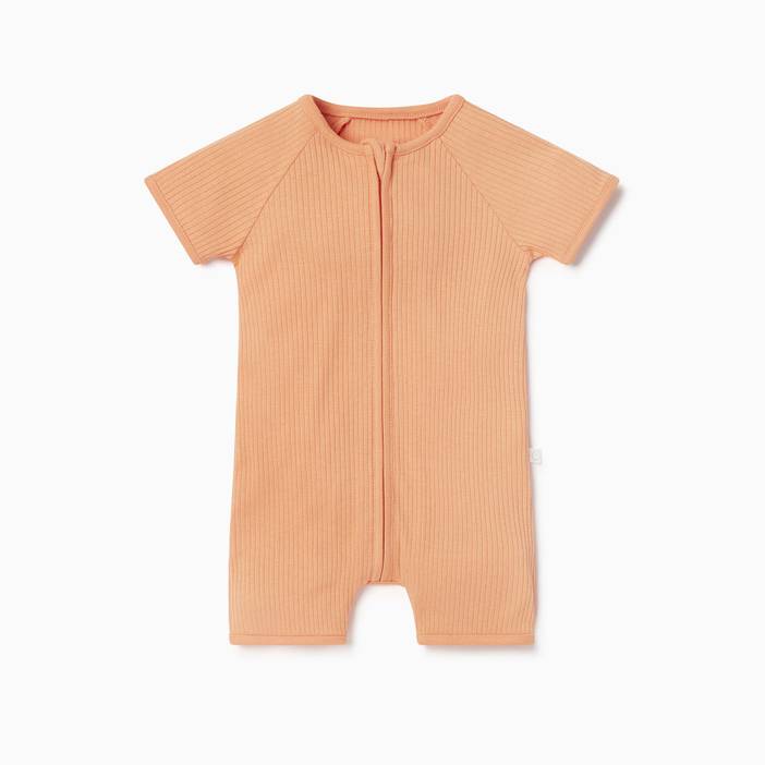 Ribbed Zip Summer Baby Sleepsuit, Baby Boy/Baby Girl, Green, Allergy Friendly Organic Cotton | Mori