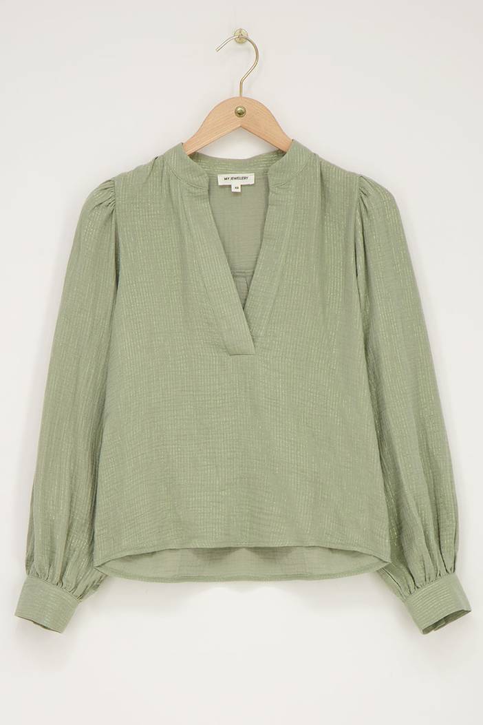 Groene mousseline blouse met glitter streep | My Jewellery