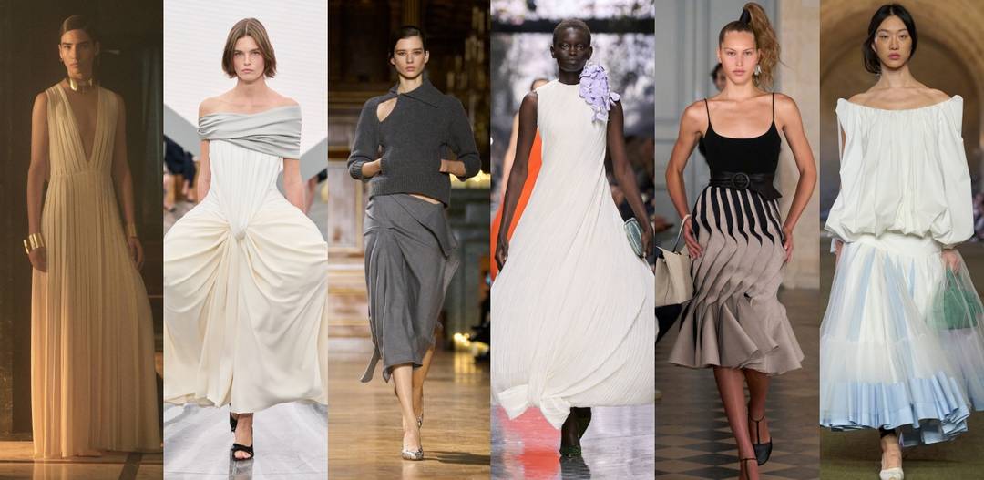 Pleating, wrapping, ruching, smocking and draping at Fendi Resort Women Off Season 2027, Christian Dior SS26, Victoria Beckham FW26, Christian Dior Couture, Jacquemus FW26 & Jacquemus SS26,