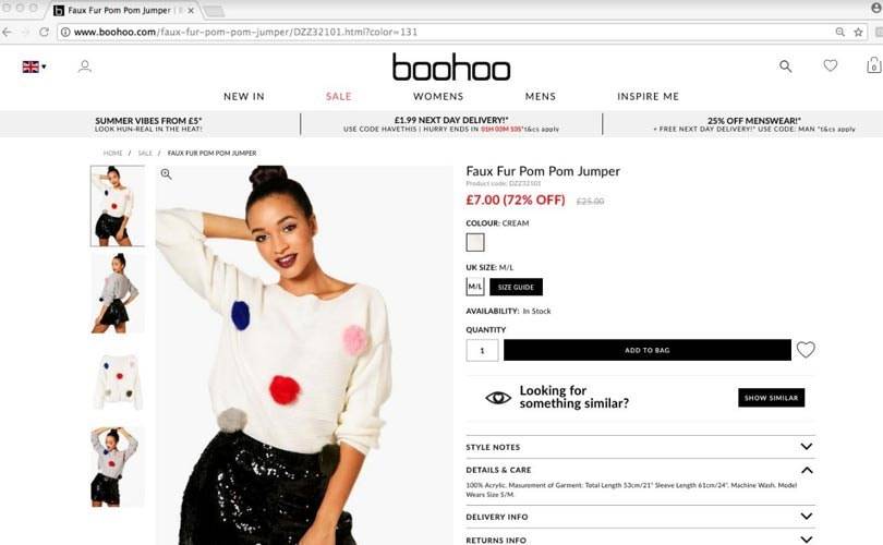 Credits: Screenshot van de Boohoo website en het item.