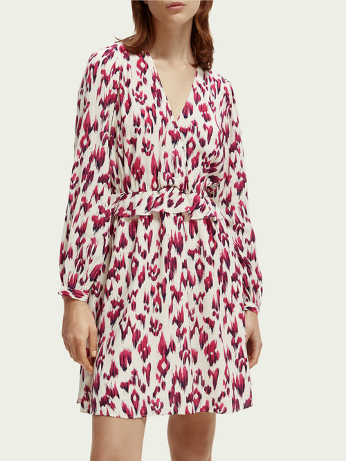 Mini-jurk met print, V-hals en lange mouwen | Scotch & Soda