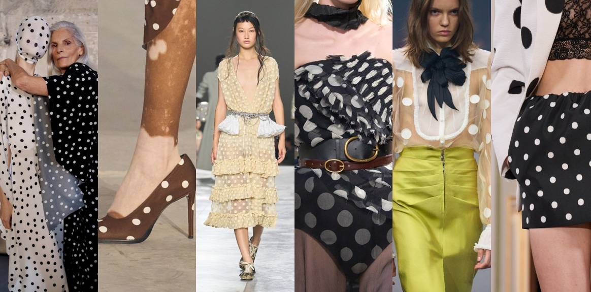 Polka dot at Vetements SS26 (2x), Dries van Noten SS26, Nina Ricci SS26, Valentino SS26, Patou SS26
