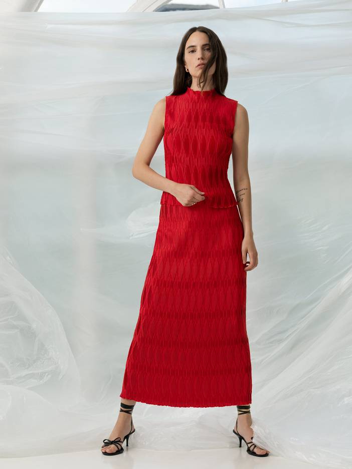 Moira Pleated Maxi Skirt Scarlet Red | French Connection