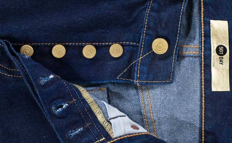 Gold, red and pastel-colored buttons garnish commemorative Levi’s 501