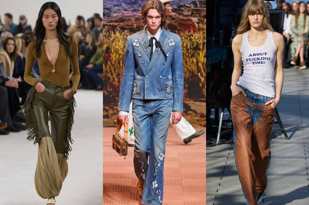 C*nty Cowboy on the runway: Chloe FW24, Louis Vuitton FW24 and Stella McCartney FW24.