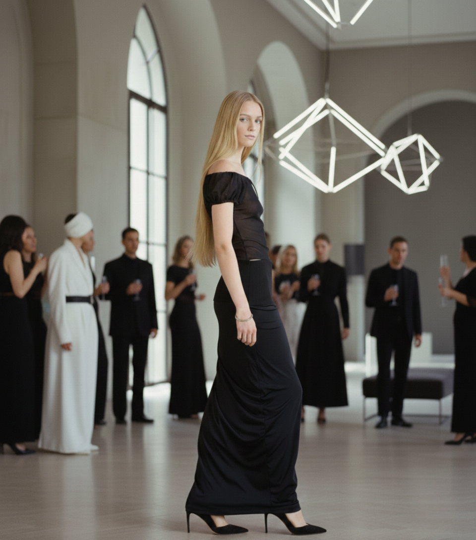 Queste immagini sono state generate da FashionUnited utilizzando uno strumento di intelligenza artificiale per supportare la strategia digitale dei nostri brand partner. La modella indossa capi ispirati a Ioannes. Sono state create per completare visivamente la narrazione di questo articolo.