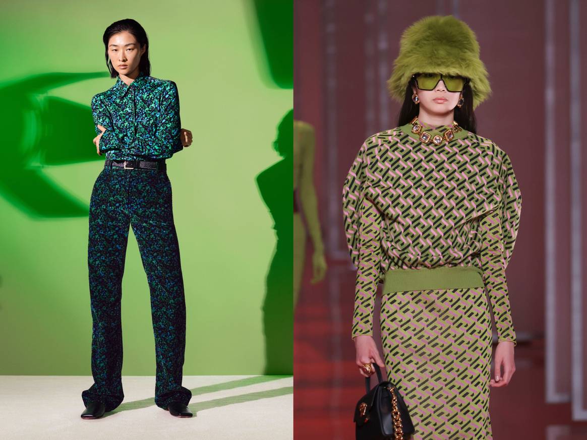 Looks aus der HW22/23-Kollektion von Paul Smith und Versace (von links nach rechts). Bilder: Paul Smith/ Versace via Catwalkpictures