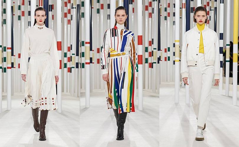 Desfile de Hermès en un bosque abstracto de Mondrian