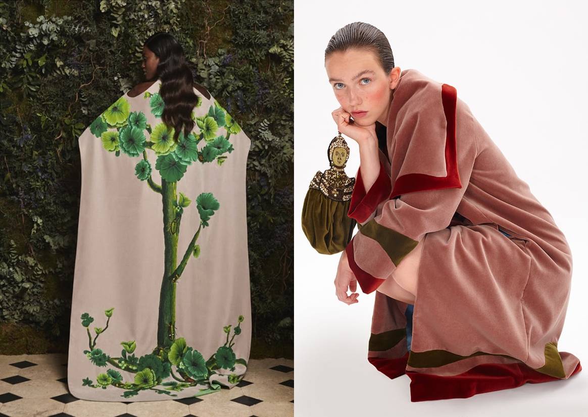 Beeld: Handbeschilderde en geborduurde Tree of Life Cape / Fluwelen Landscape Lapel Coat van Jan Taminiau, via Jan Taminiau.