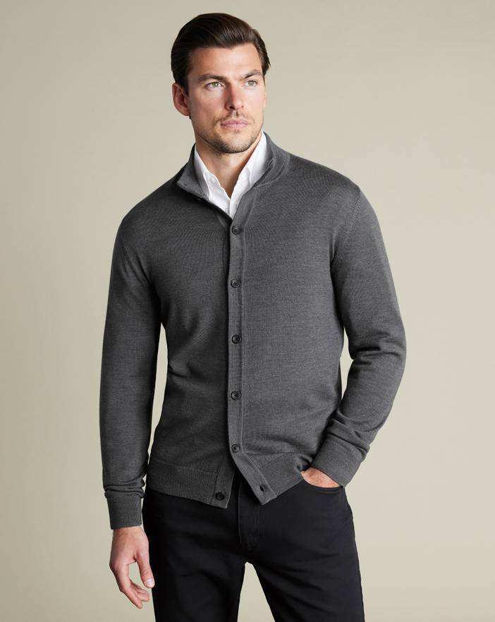 Men's Charles Tyrwhitt Merino Button Through Funnel Neck Cardigan | Charles Tyrwhitt