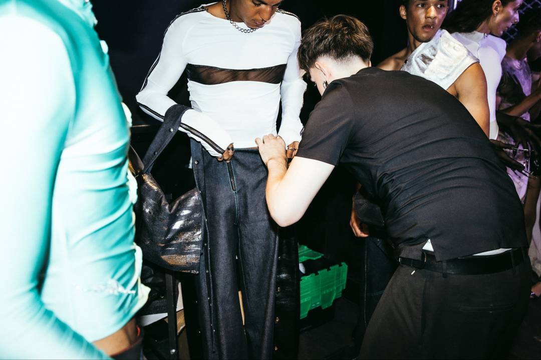 Gabin Le Roch, backstage at the Modart school's end-of-year fashion show.