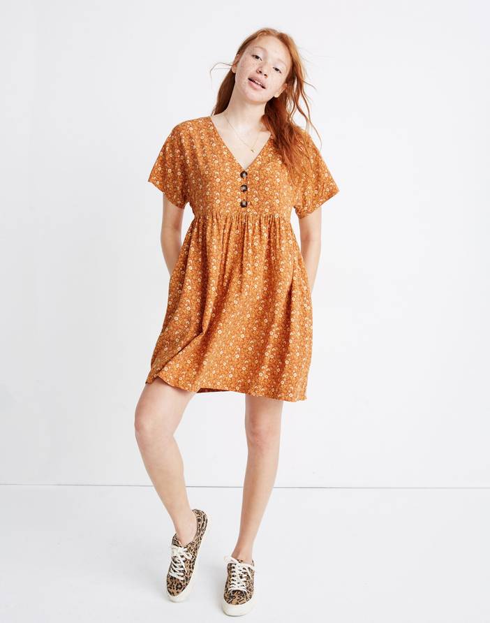 Button-Front Babydoll Dress in Americana Floral | Madewell