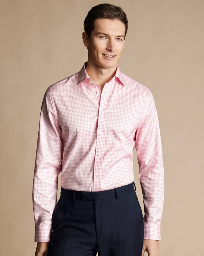 Men's Charles Tyrwhitt Semi-Cutaway Collar Egyptian Twin Checkered Dress Shirt | Charles Tyrwhitt