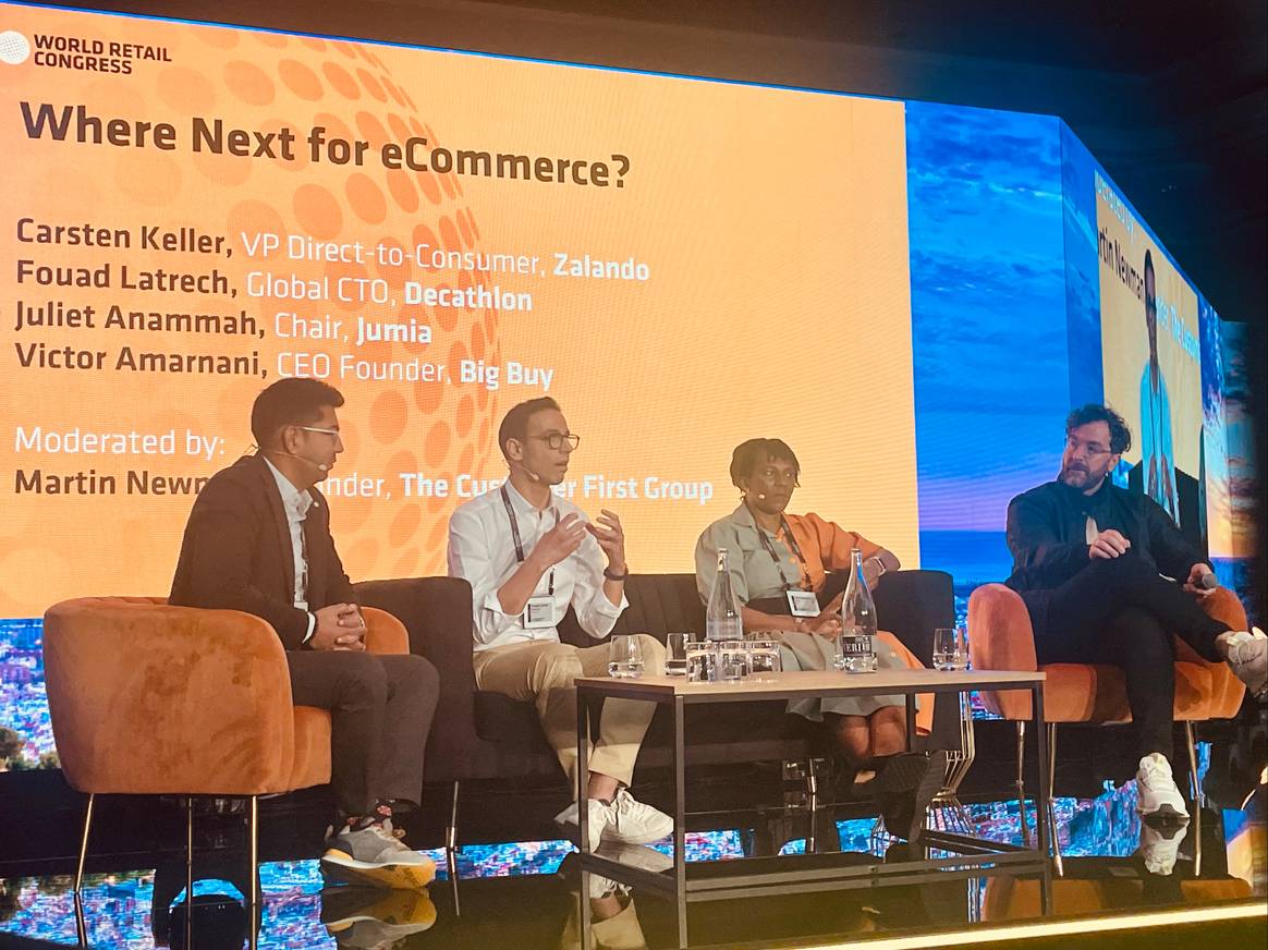 Los ponentes de la presentación"Where Next for eCommerce" en el World Retail Congress 2023. Imagen: Paula Pinuaga/FashionUnited.