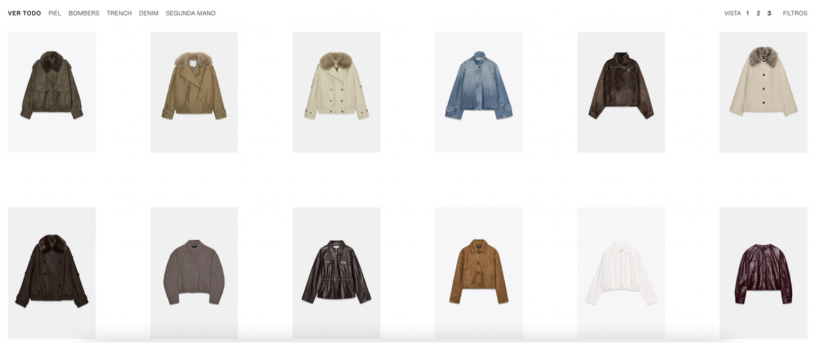 Cazadoras en la web de Zara.