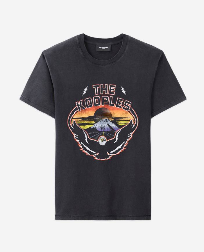 Schwarzes Baumwoll-t-shirt Mit Adler-print | The Kooples