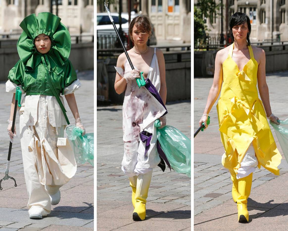 Schueller de Waal cleans the streets during couture week