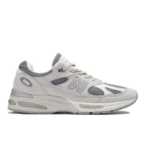 Unisex Made in UK 991v2 in Grau/Weiß, Suede/Mesh, Größe 36 | New Balance