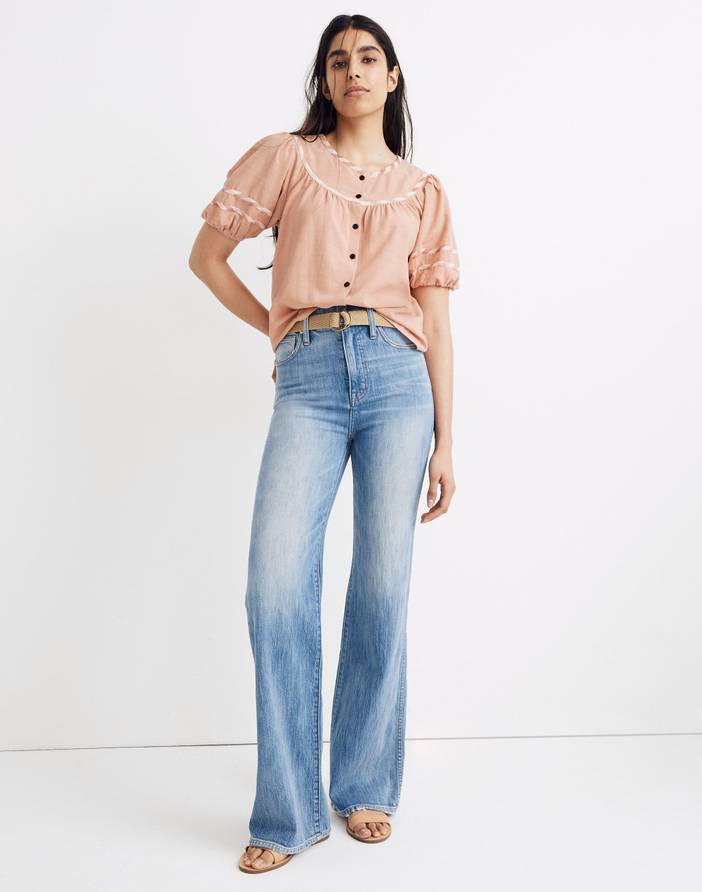 Gingham-Trim Curved-Yoke Top | Madewell