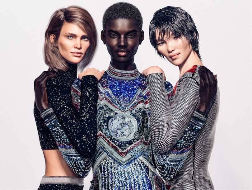 Trois mannequins virtuelles dans la nouvelle Balmain Army