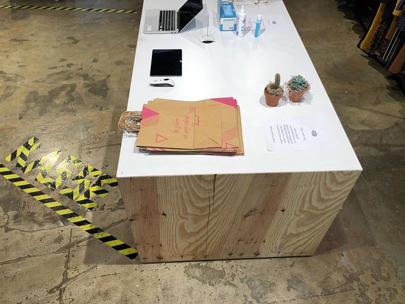 Photo: Glore store with tape on the
floor
