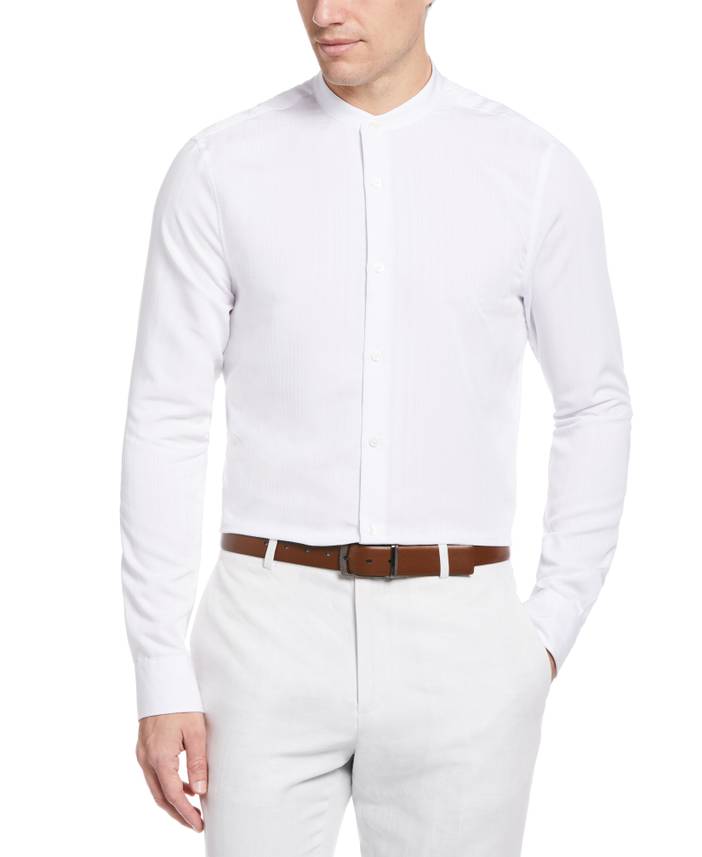Men's Dobby Banded Stretch Collar Shirt in Bright White, Size 2XL, Polyester/Viscose, Regular Long Sleeves | Perry Ellis