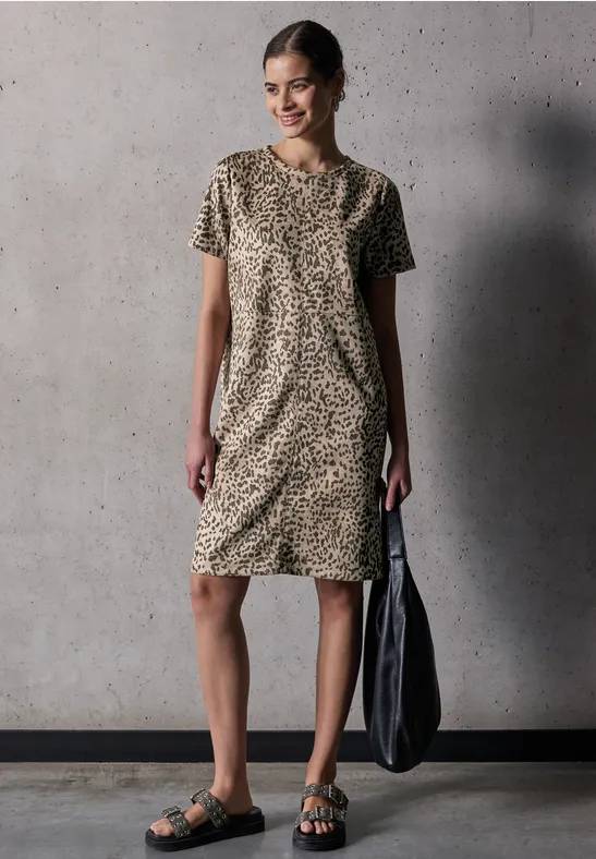 Frauen Velours-Kleid mit Leo-Print in Braun | Street One Studio