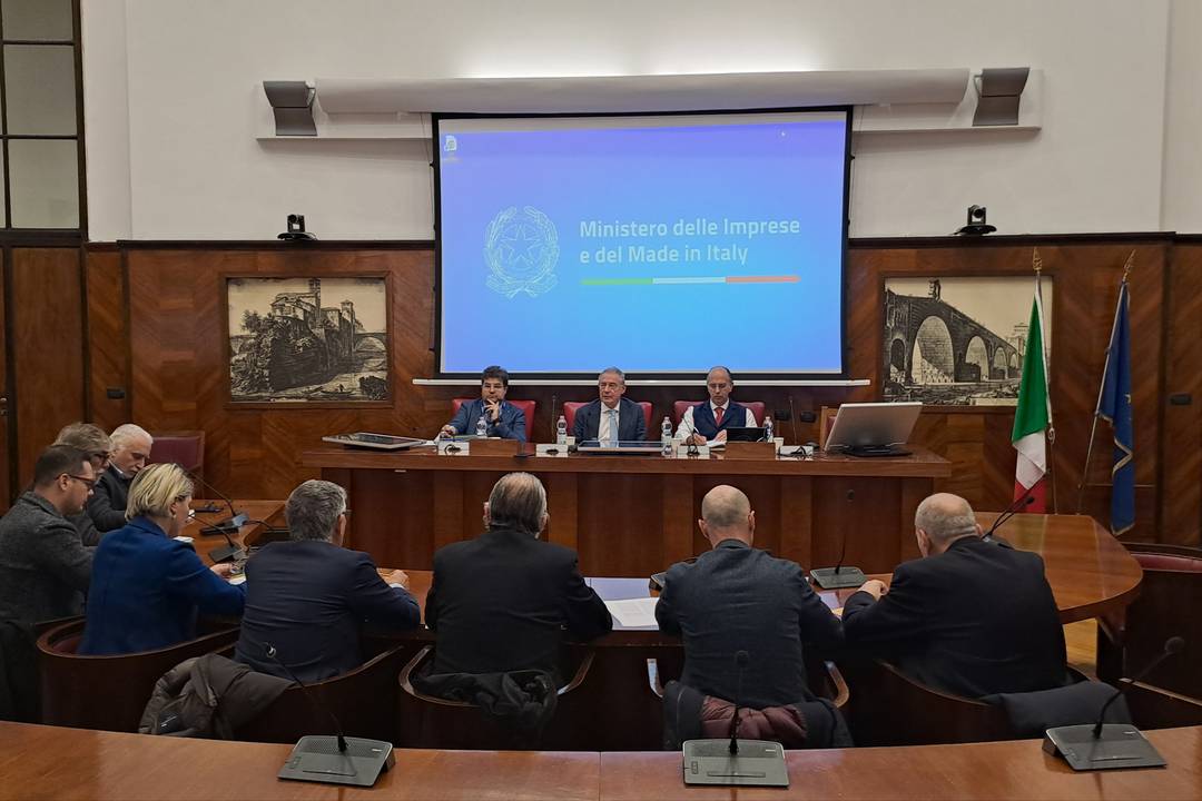 Adolfo Urso, questa mattina a Roma, durante l'incontro con le Regioni e con i Sindacati confederali