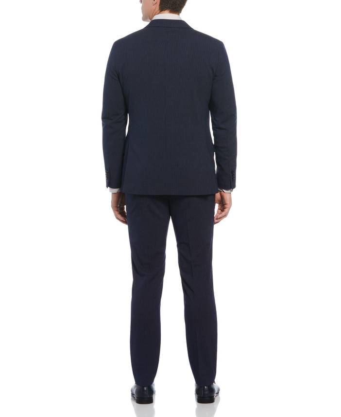 Men's Slim Fit Double Breasted Pinstripe Suit Jacket in Navy/Blue, Size 42 | Regular, Polyester/Rayon/Spandex | Perry Ellis