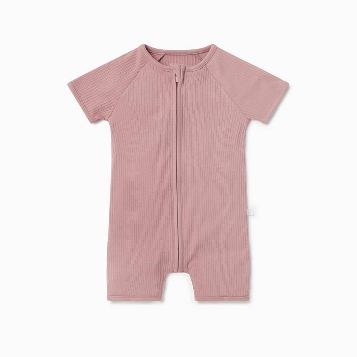 Ribbed Zip Summer Baby Sleepsuit, Baby Boy/Baby Girl, Green, Allergy Friendly Organic Cotton | Mori
