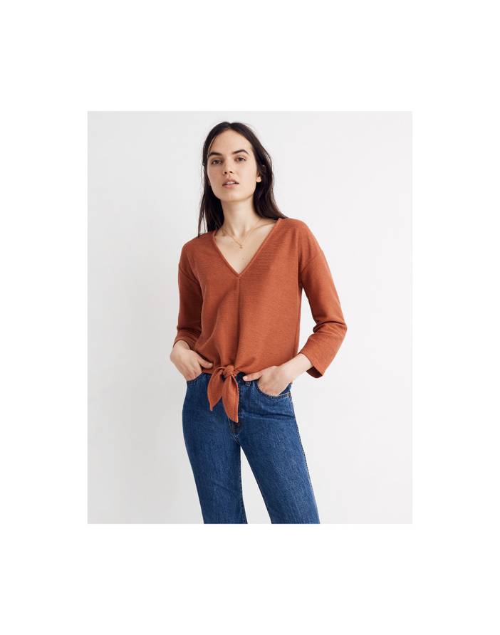 Texture & Thread Long-Sleeve Tie-Front Top | Madewell