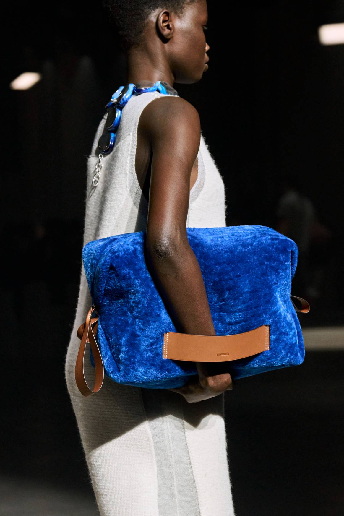 Jil Sander FW23 bright blue faux fur clutch