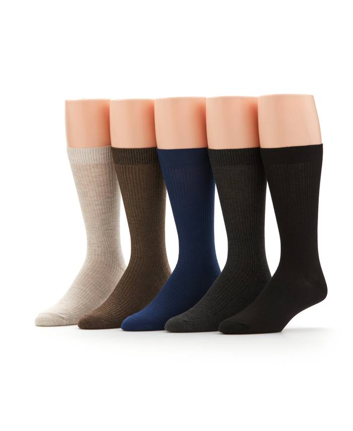 Men's 5 Pack Ribbed Crew Socks in , Polyester/Spandex, Solid, Regular | Perry Ellis