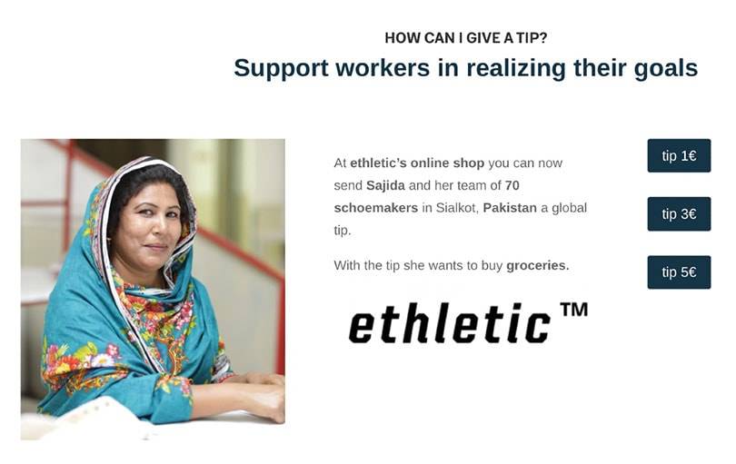 Sustainable sneaker brand Ethletic implements first global tip for workers with Tip Me