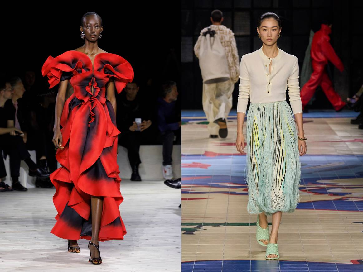 Credits: Alexander McQueen SS24 and Bottega Veneta SS24,
via Launchmetrics/Spotlight