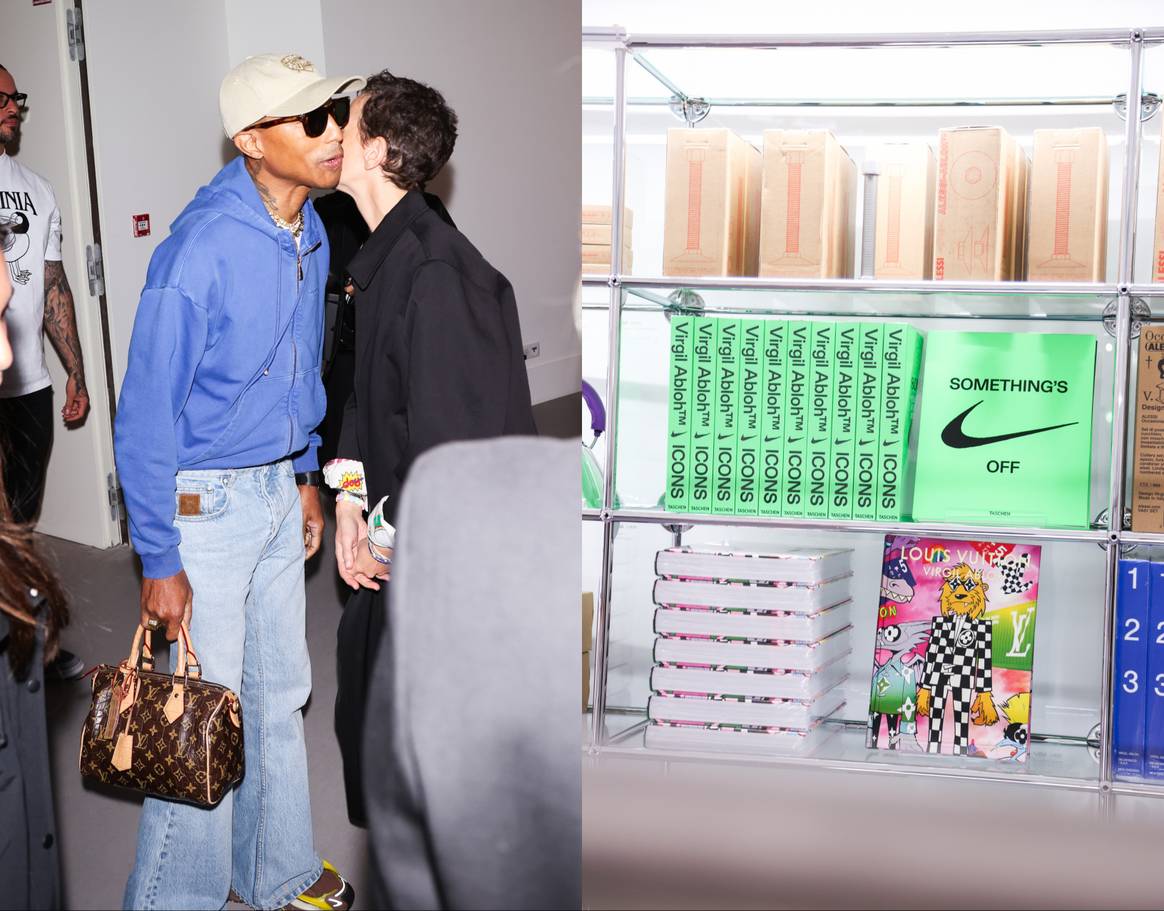 Pharrell Williams and Sarah Andelman at the Virgil Abloh: The Codes exhibition at the Grand Palais.