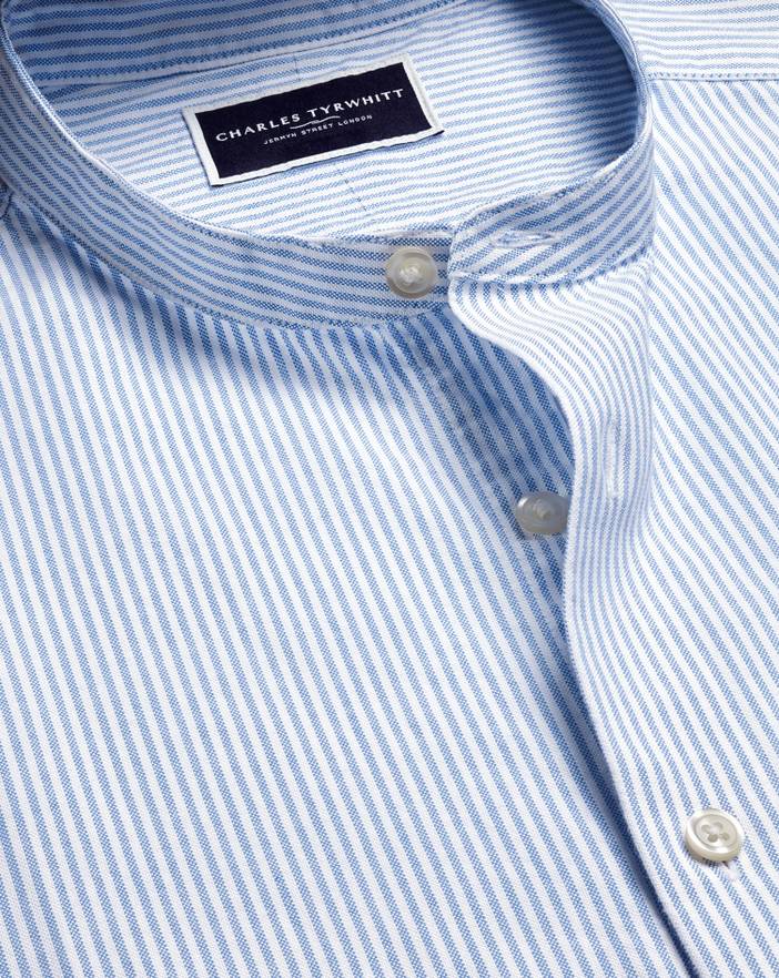 Men's Charles Tyrwhitt Collarless Stretch Washed Oxford Stripe Casual Shirt | Charles Tyrwhitt