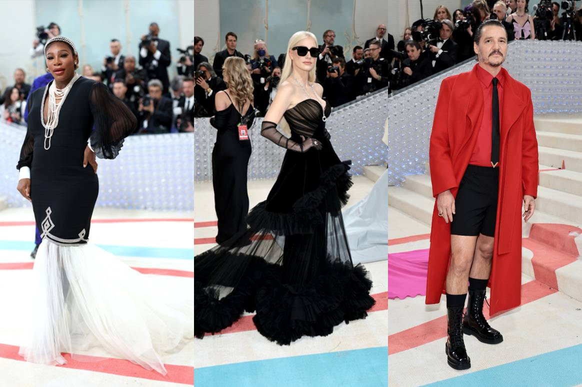 (From left) Image: Serena Williams and Jessica Chastain wearing Gucci (Photos courtesy of Gucci) and Pedro Pascal wearing Valentino (photo courtesy of Valentino)