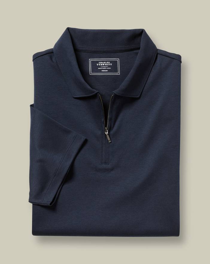 Men's Charles Tyrwhitt Zip-Neck Jersey Polo Shirt | Charles Tyrwhitt