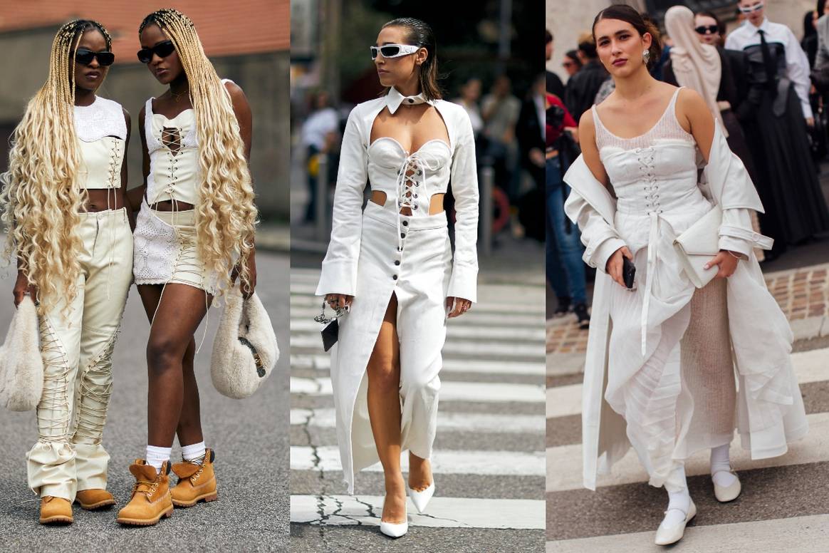 Lace-ups and all-white looks in Milan.