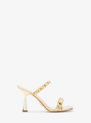 MK Clara Embellished Metallic Snake Embossed Leather Sandal | Michael Kors