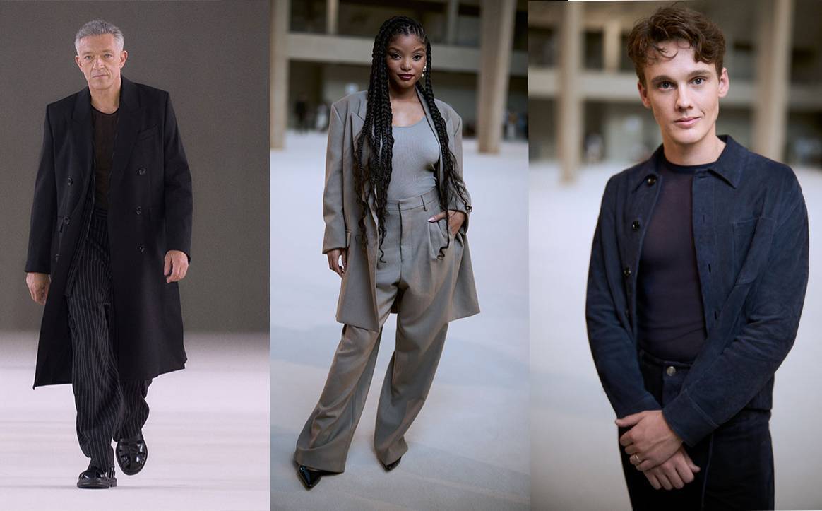 Credits: MEN’S SS24 FASHION SHOW © Ami Paris – All rights reserved Vincent Cassel, Halle Bailey & Hunter Doohan