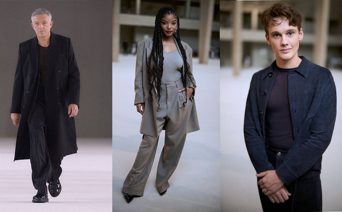 Crédits: MEN’S SPRING-SUMMER 2024 FASHION SHOW © Ami Paris – All rights reserved Vincent Cassel, Halle Bailey & Hunter Doohan